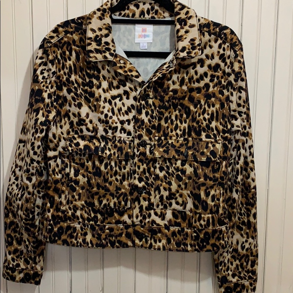 NWOT Leopard Print Demin Jacket